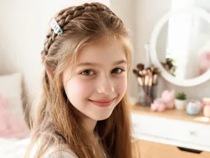 Kobieta w jasnej łazience zaplata długie włosy w dwa gładkie warkoczyki bokserskie, naturalny codzienny look.